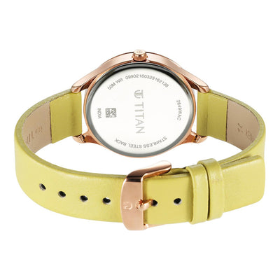 Titan Workwear White Dial Green Leather Strap Analog Watch for Women