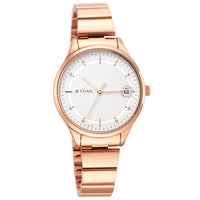 Titan Workwear White Dial Rose Gold Stainless Steel Strap Analog Watch for Women