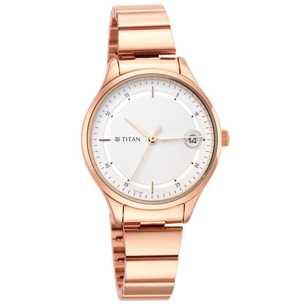 Titan Workwear White Dial Rose Gold Stainless Steel Strap Analog Watch for Women