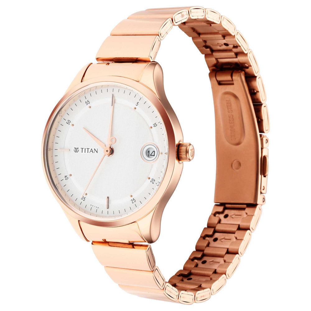 Titan Workwear White Dial Rose Gold Stainless Steel Strap Analog Watch for Women