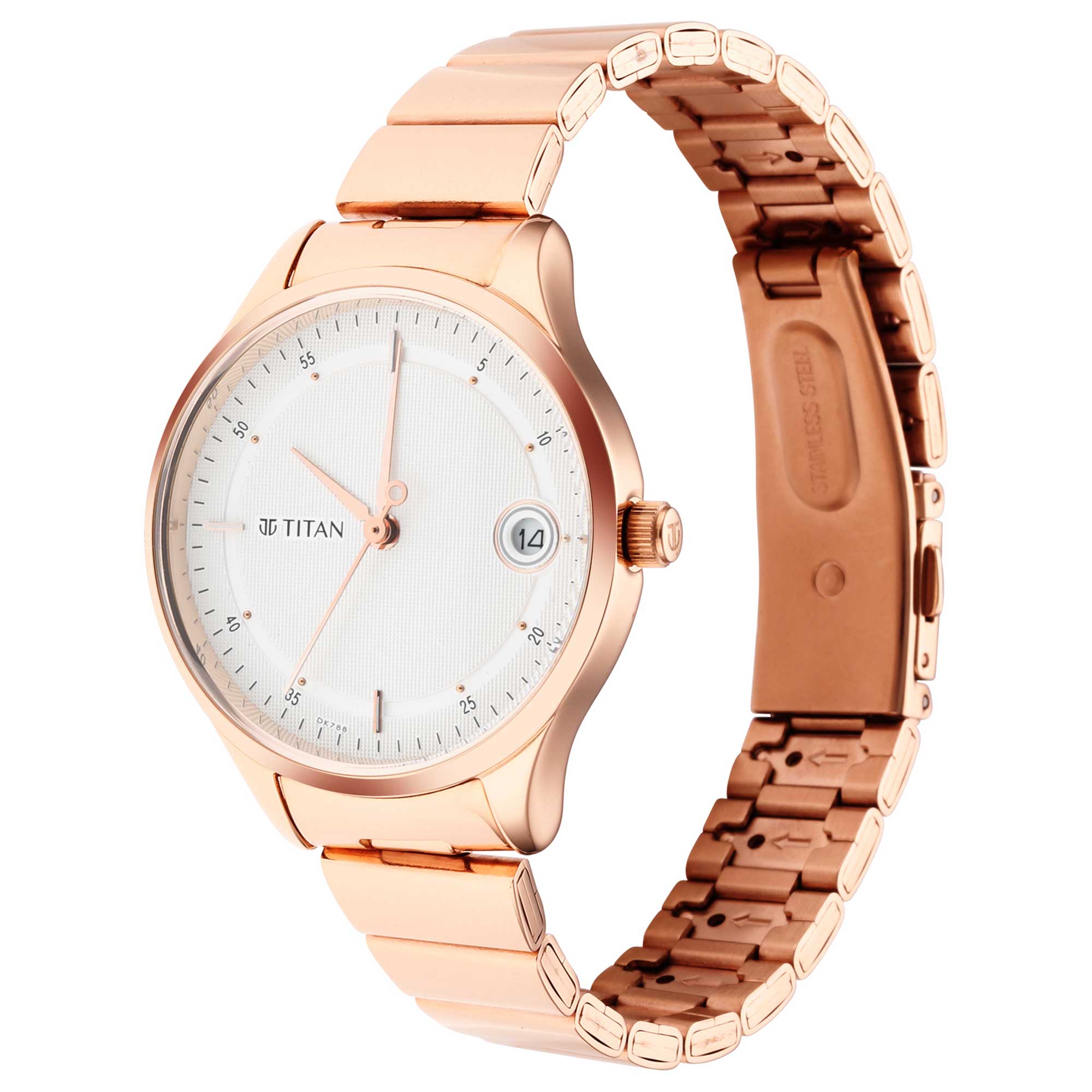 Titan Workwear White Dial Rose Gold Stainless Steel Strap Analog Watch for Women