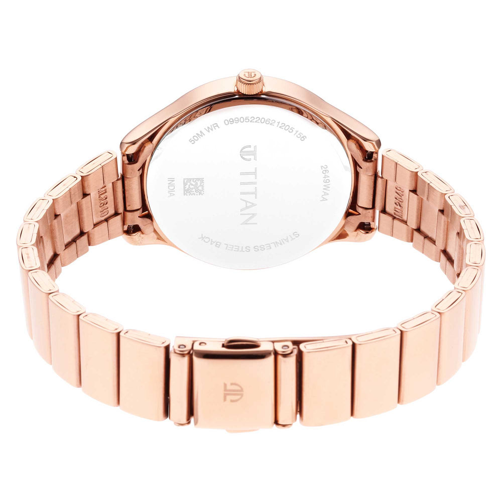 Titan Workwear White Dial Rose Gold Stainless Steel Strap Analog Watch for Women