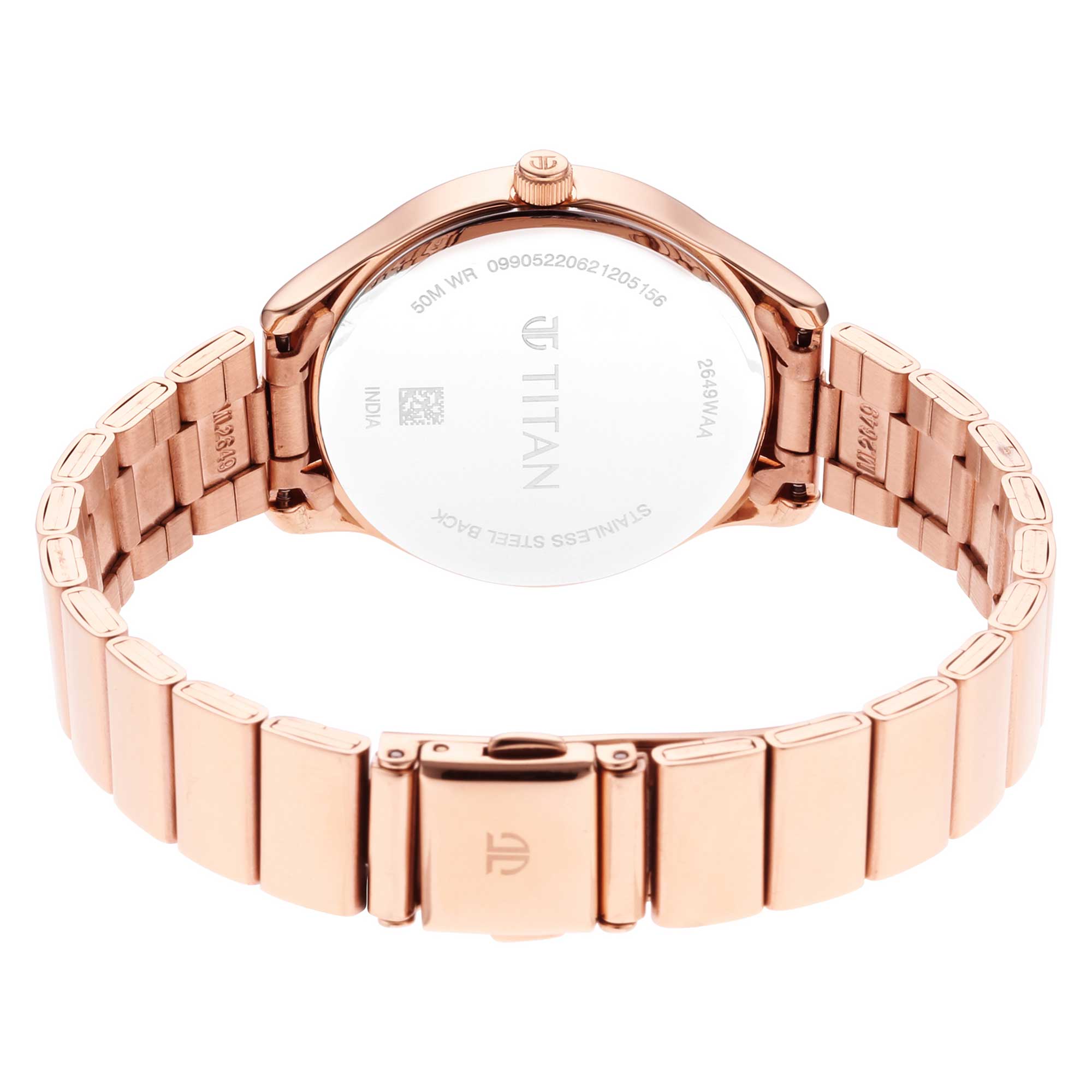 Titan Workwear White Dial Rose Gold Stainless Steel Strap Analog Watch for Women