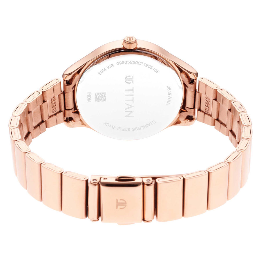 Titan Workwear White Dial Rose Gold Stainless Steel Strap Analog Watch for Women