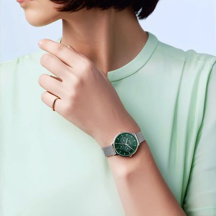 Titan Women's Svelte Black: Multi-Function Watch with Metal Strap