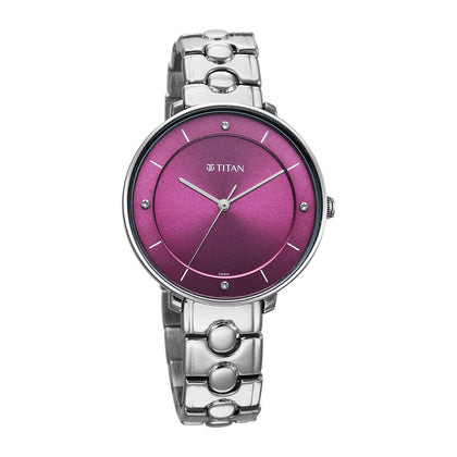 Titan Workwear Burgundy Dial Silver Stainless Steel Analog Watch for Women