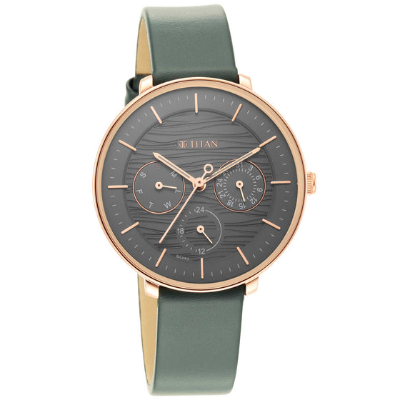 Titan Women's Svelte Black: Multi-Function Watch with Leather Strap