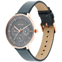 Titan Women's Svelte Black: Multi-Function Watch with Leather Strap