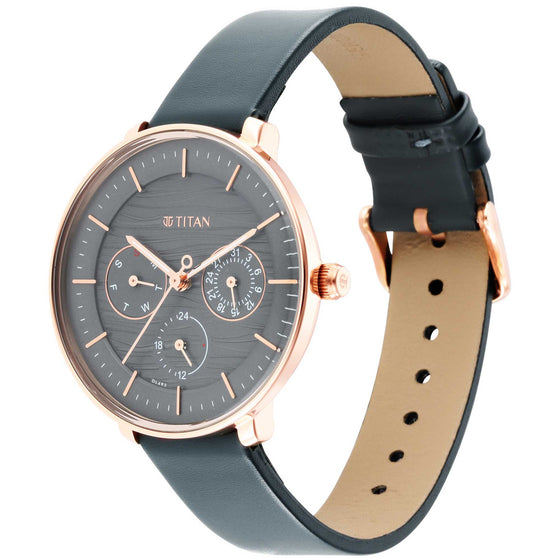 Titan Women's Svelte Black: Multi-Function Watch with Leather Strap
