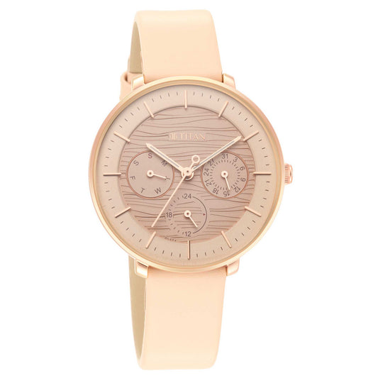 Workwear Rose Gold Dial Red Leather Strap Watch