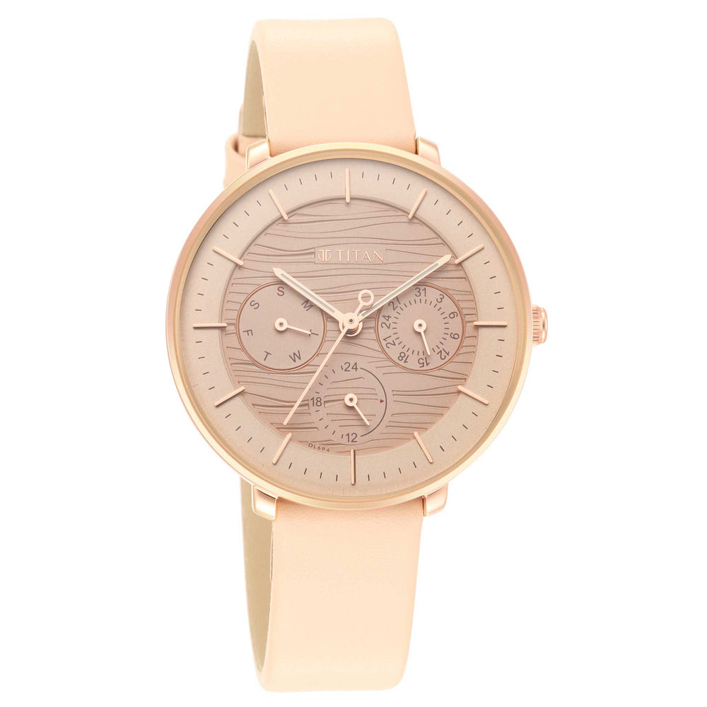 Titan Women's Svelte Rose gold: Multi-Function Watch with Leather Strap