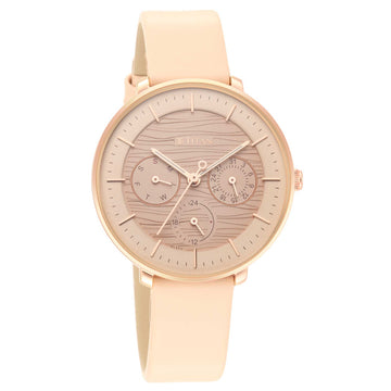 Titan Women's Svelte Rose gold: Multi-Function Watch with Leather Strap
