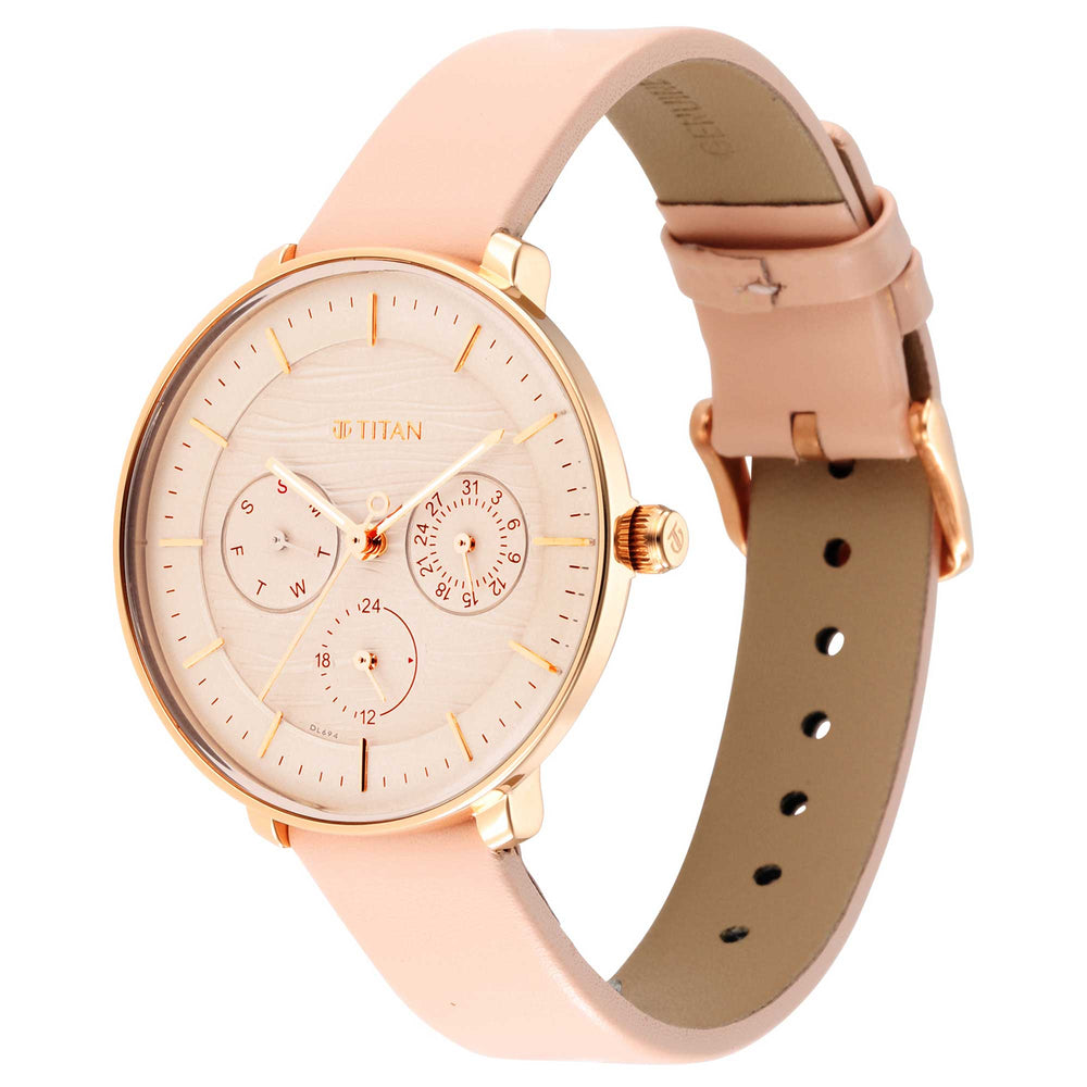 Titan Women's Svelte Rose gold: Multi-Function Watch with Leather Strap