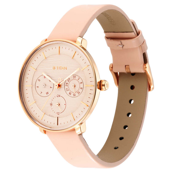 Titan Women's Svelte Rose gold: Multi-Function Watch with Leather Strap
