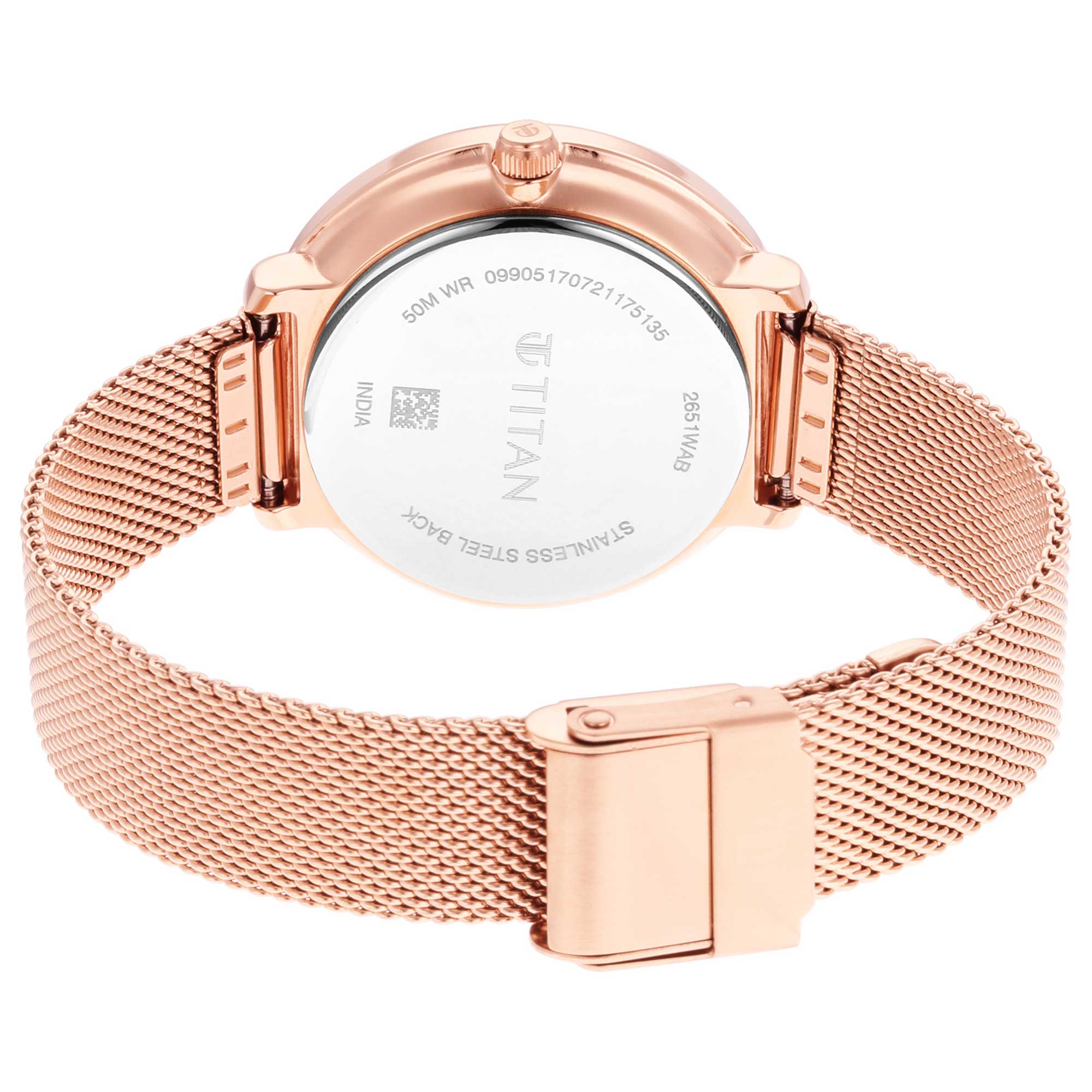 Titan Silver Dial Rose Gold Metal Strap Multifunction Watch for Women