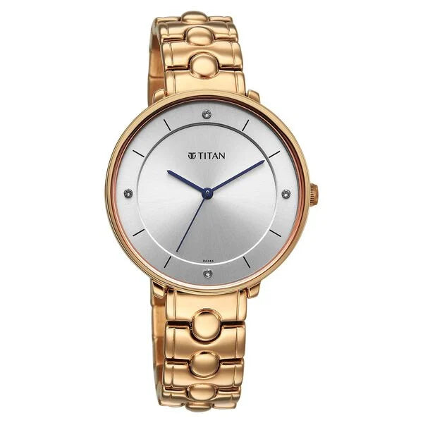 Titan Workwear Silver Dial Rose Gold Metal Strap Analog Watch for Women