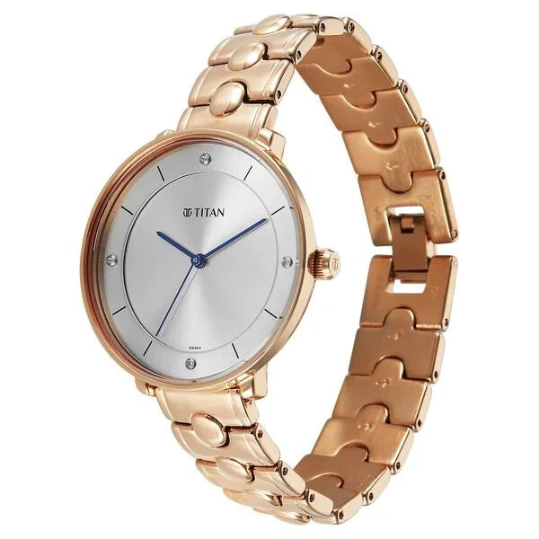 Titan Workwear Silver Dial Rose Gold Metal Strap Analog Watch for Women