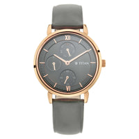 Titan Grey Dial Leather Strap Multifunction Watch for Women