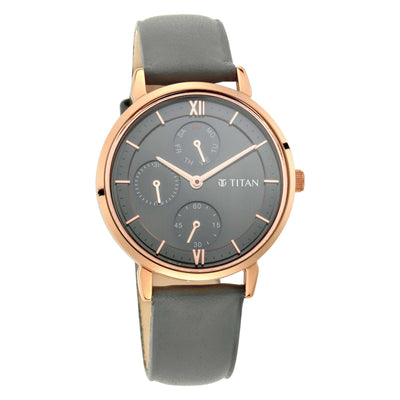 Titan Grey Dial Leather Strap Multifunction Watch for Women