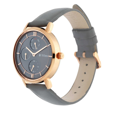 Titan Grey Dial Leather Strap Multifunction Watch for Women