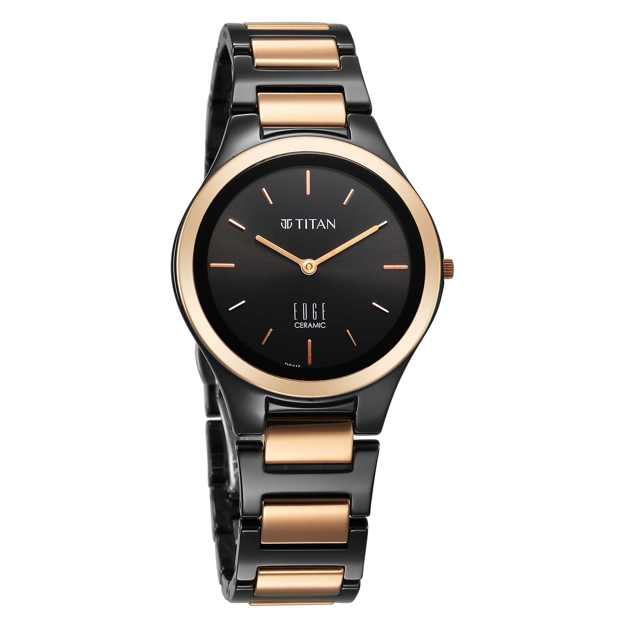 Titan Edge Ceramic Black Dial Two Toned Ceramic Strap Analog Watch for Women