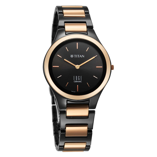 Titan Edge Ceramic Black Dial Two Toned Ceramic Strap Analog Watch for Women