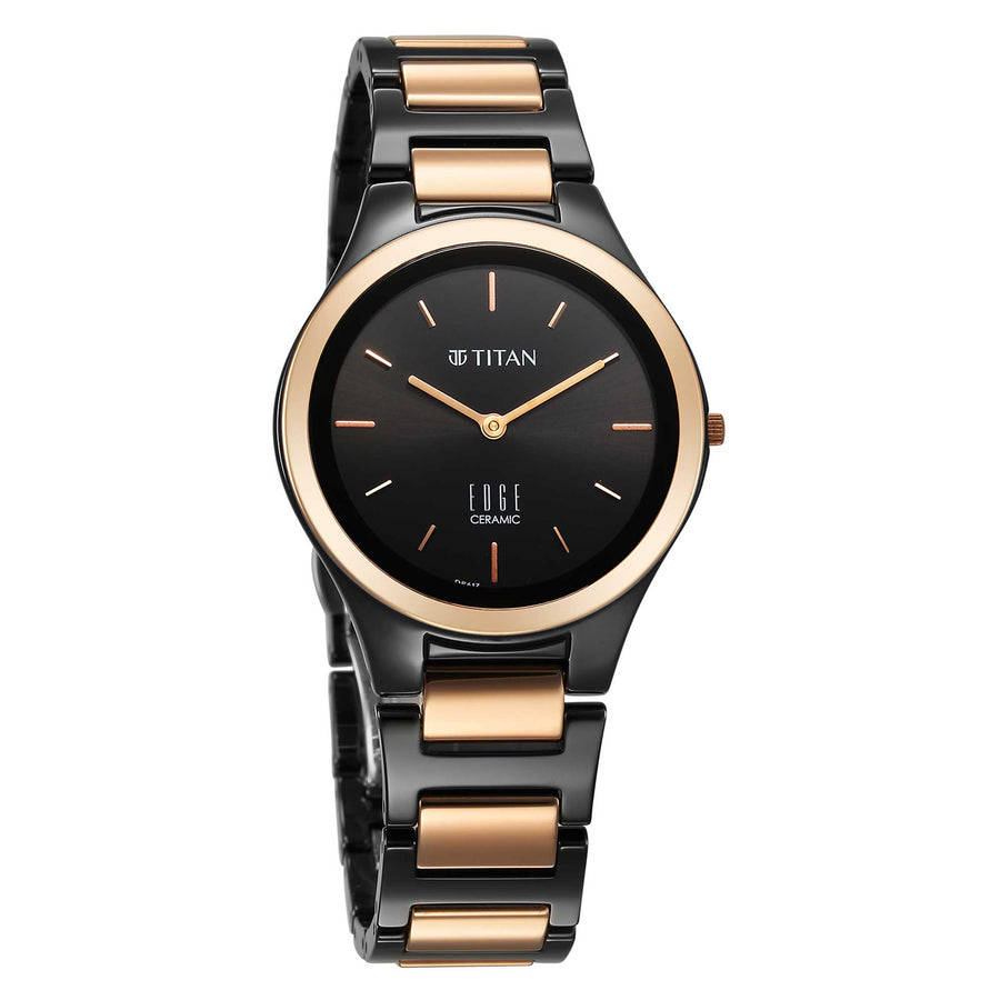 Titan Edge Ceramic Black Dial Two Toned Ceramic Strap Analog Watch for Women