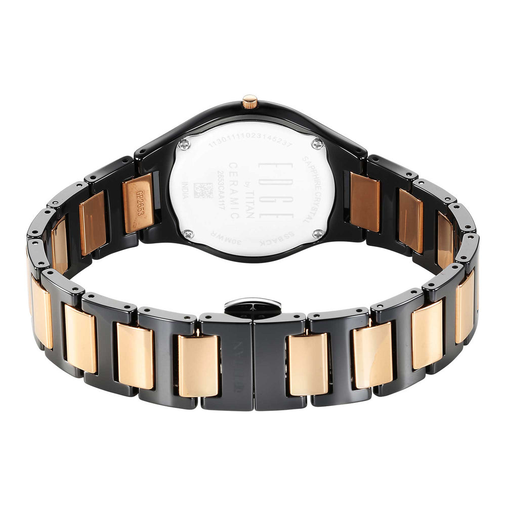 Titan Edge Ceramic Black Dial Two Toned Ceramic Strap Analog Watch for Women