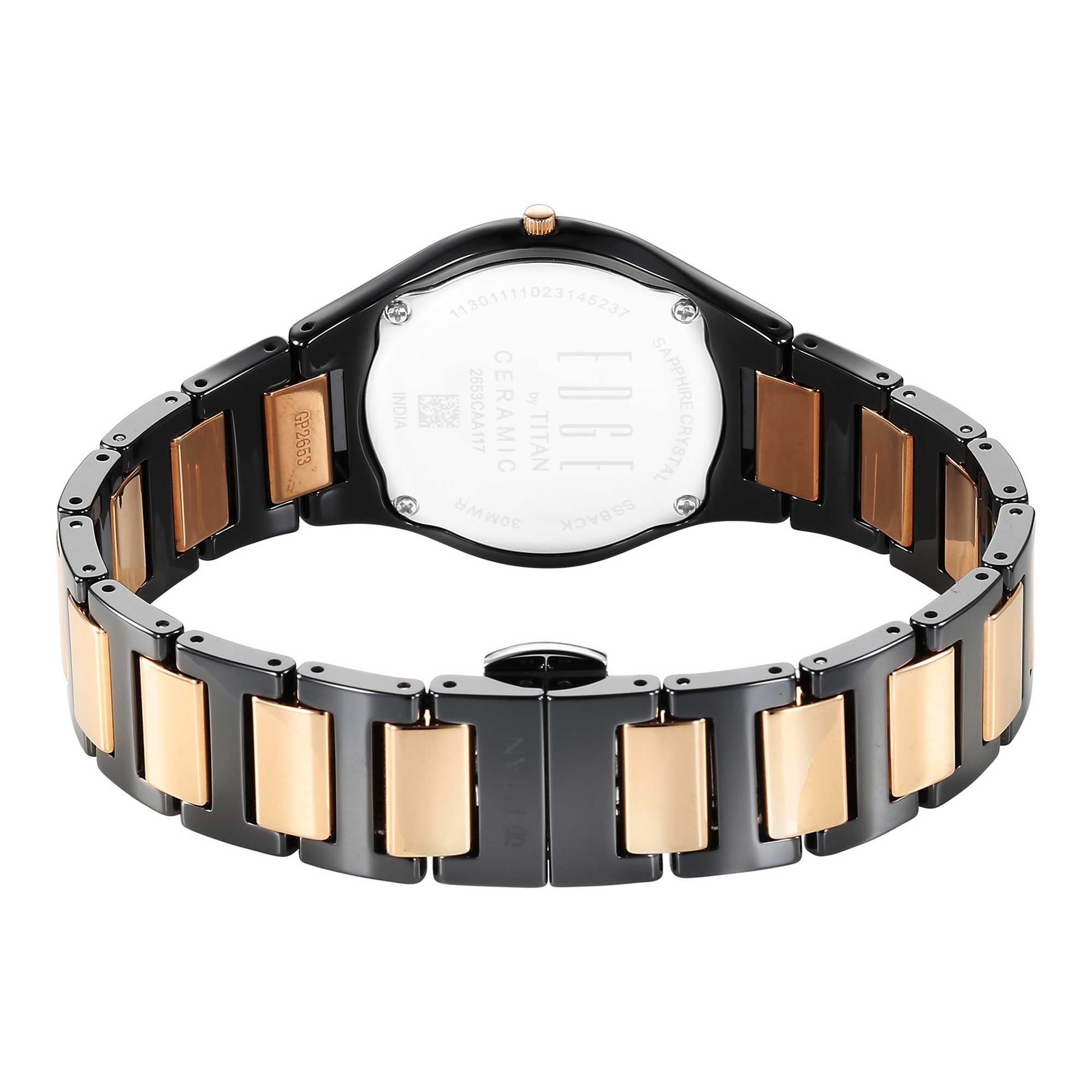Titan Edge Ceramic Black Dial Two Toned Ceramic Strap Analog Watch for Women