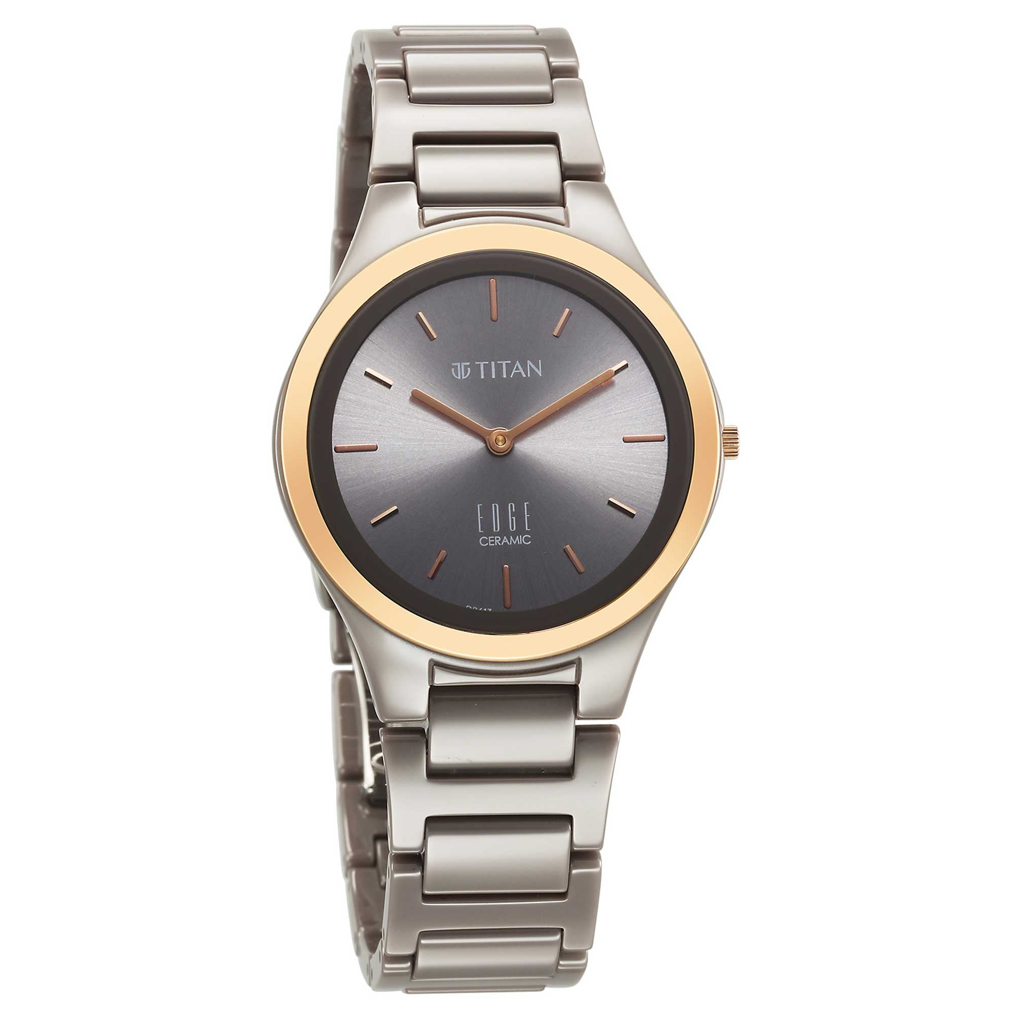 Titan Edge Women Ceramic Bicolour Case Material Ceramic ShapeRound Women Watch (2653KC09)