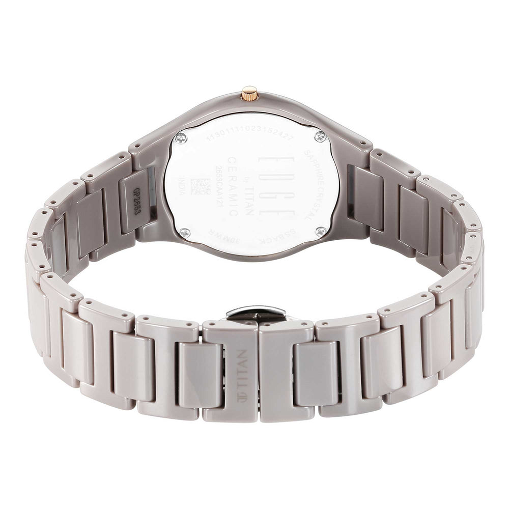 Titan Edge Ceramic Quartz Analog Grey Dial Ceramic Strap Watch For Women