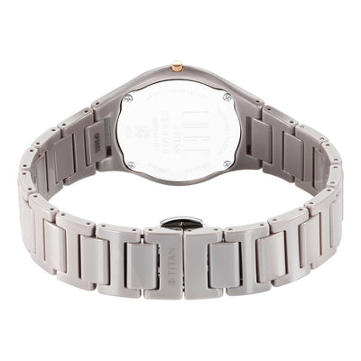 Titan Edge Ceramic Quartz Analog Grey Dial Ceramic Strap Watch For Women