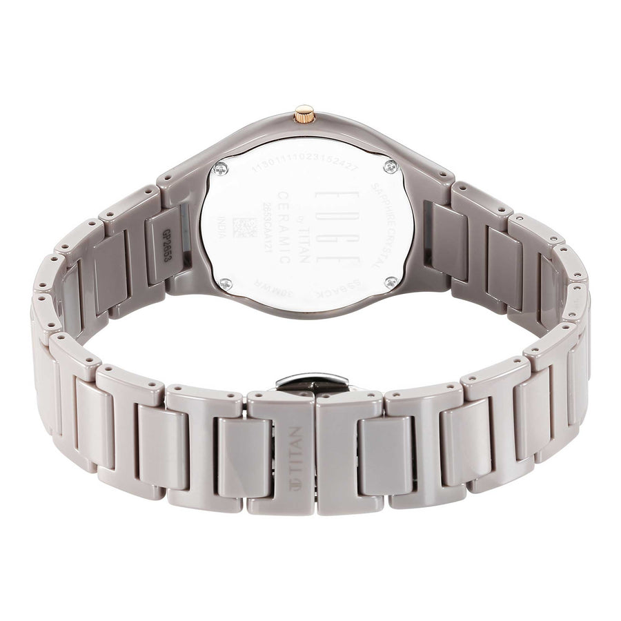 Titan Edge Ceramic Quartz Analog Grey Dial Ceramic Strap Watch For Women