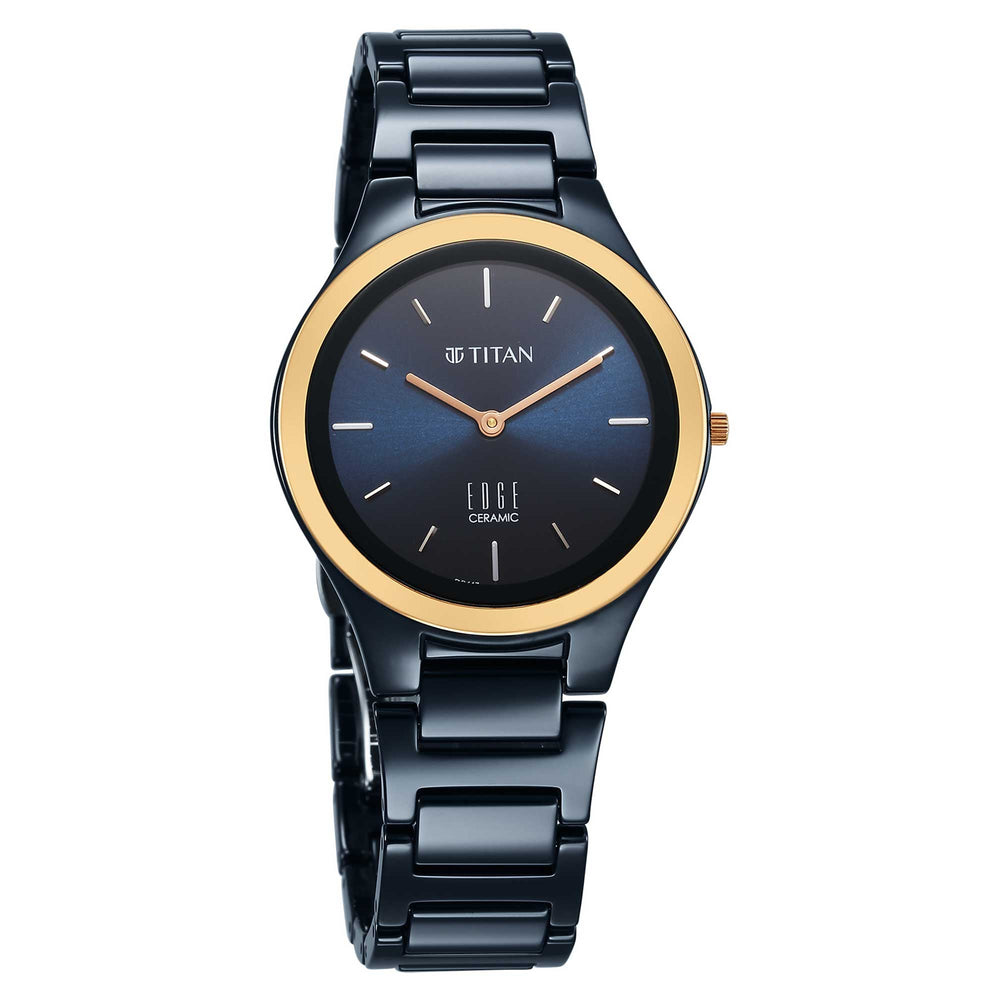 Titan Edge Bicolour Quartz Analog Blue Dial Blue Ceramic Strap Watch For Women