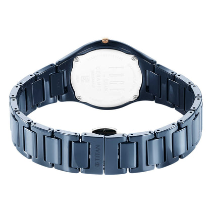 Titan Edge Bicolour Quartz Analog Blue Dial Blue Ceramic Strap Watch For Women