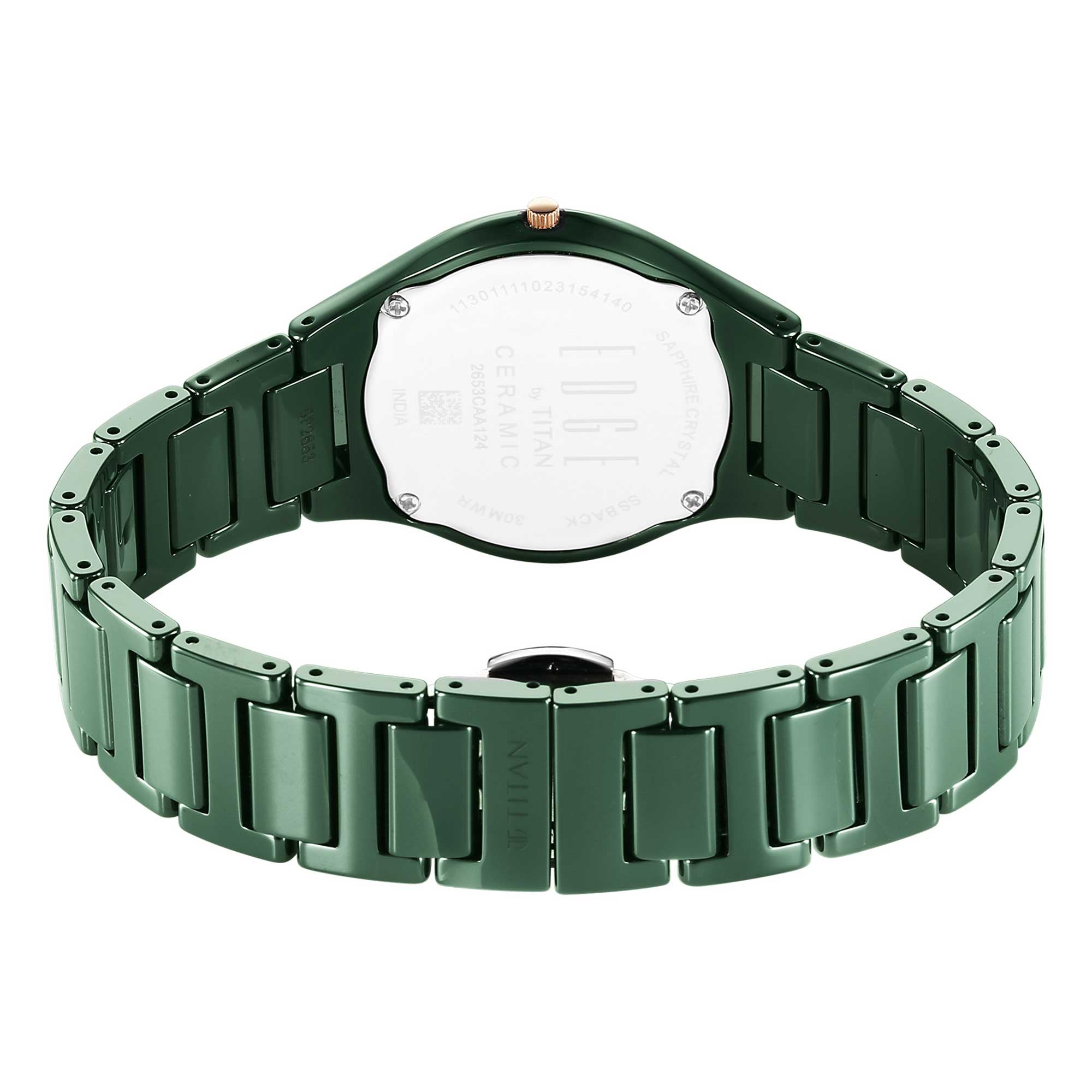 Titan Edge Green Dial Ceramic Strap Analog Watch for Women