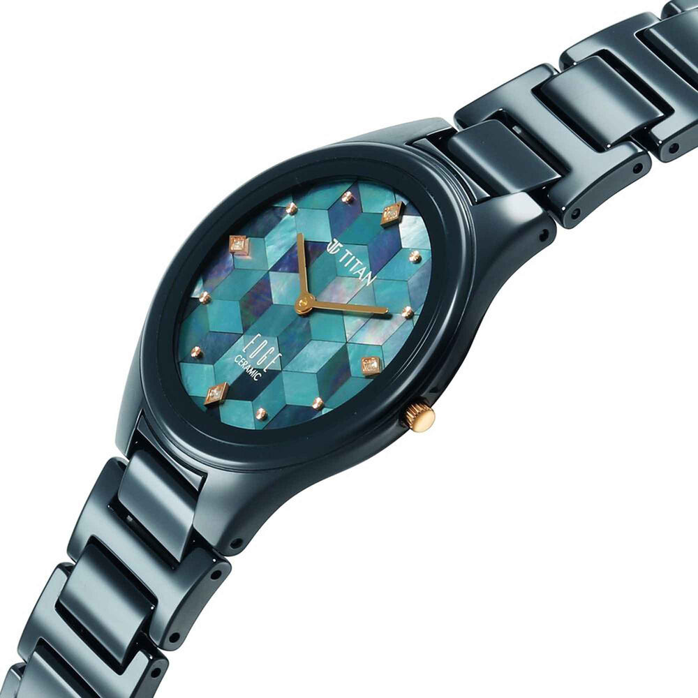 Titan Edge Blue Dial Ceramic Strap Analog Watch For Women