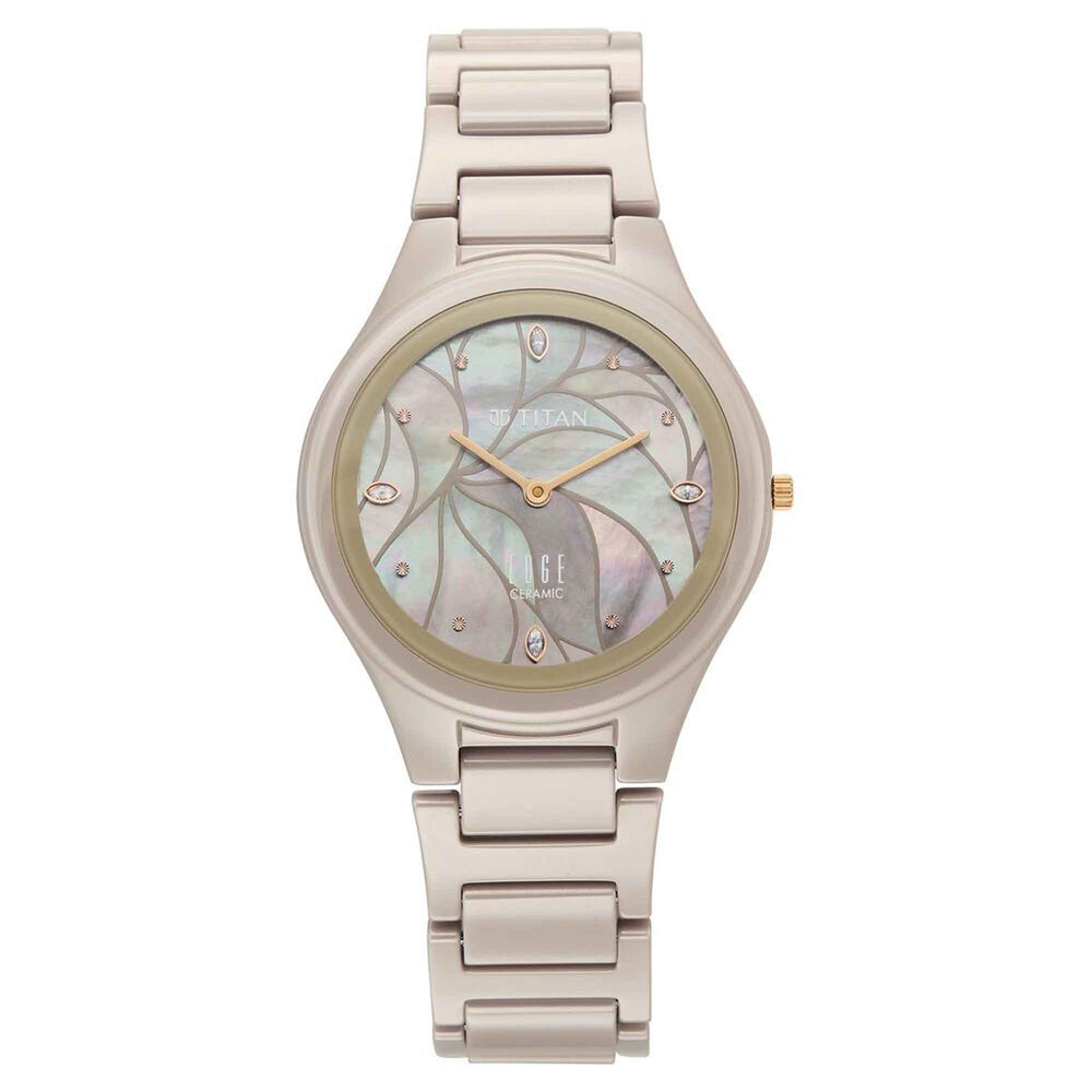 Titan Edge Beige Dial Ceramic Strap Analog Watch For Women