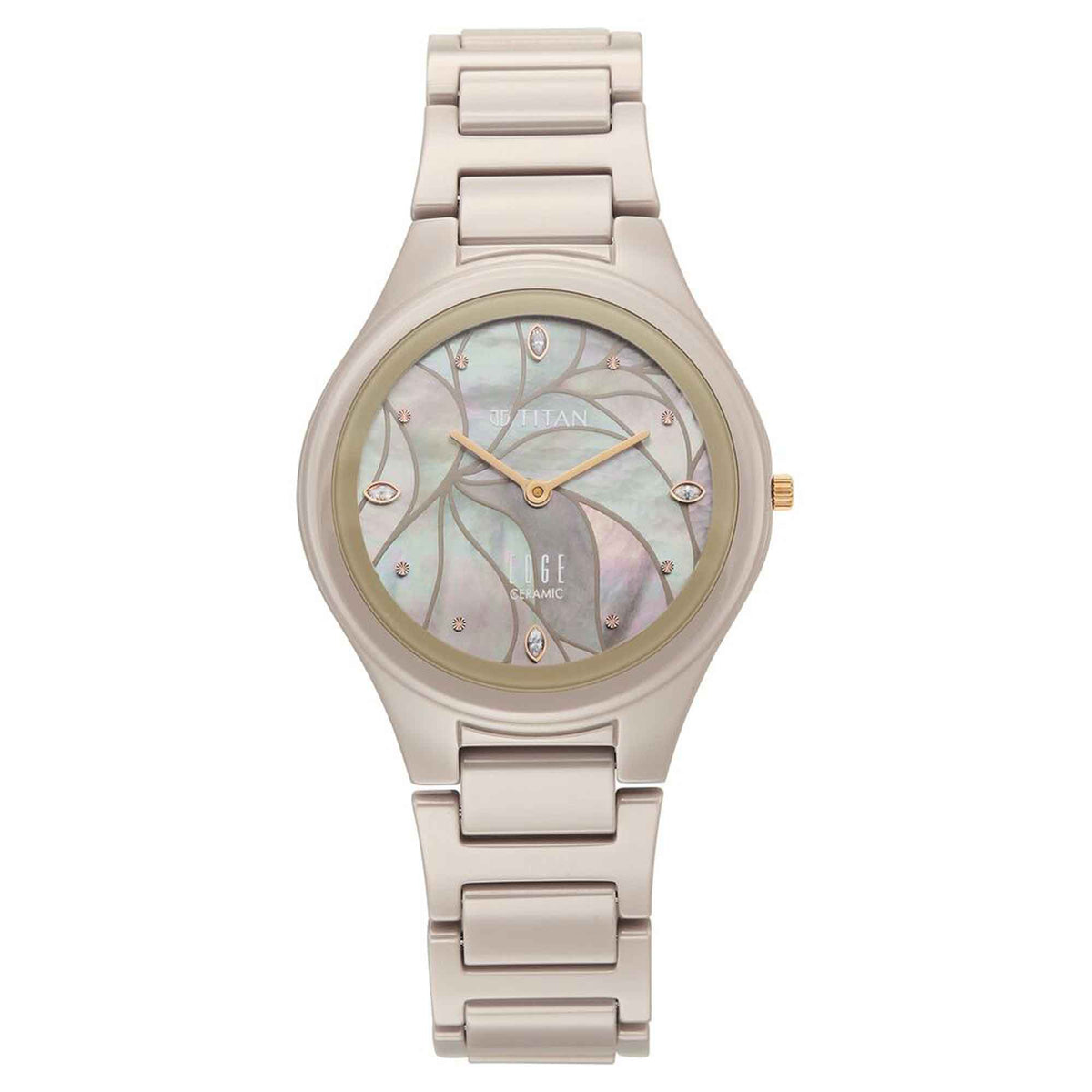 Titan Edge Beige Dial Ceramic Strap Analog Watch For Women