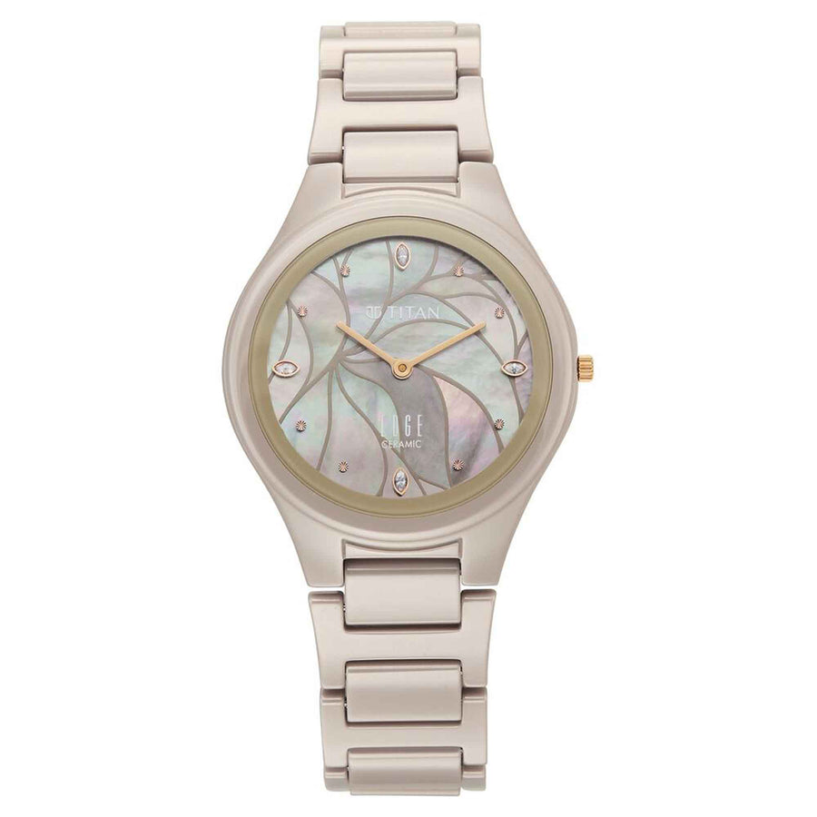 Titan Edge Beige Dial Ceramic Strap Analog Watch For Women