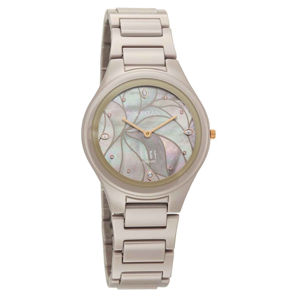 Titan Edge Beige Dial Ceramic Strap Analog Watch For Women