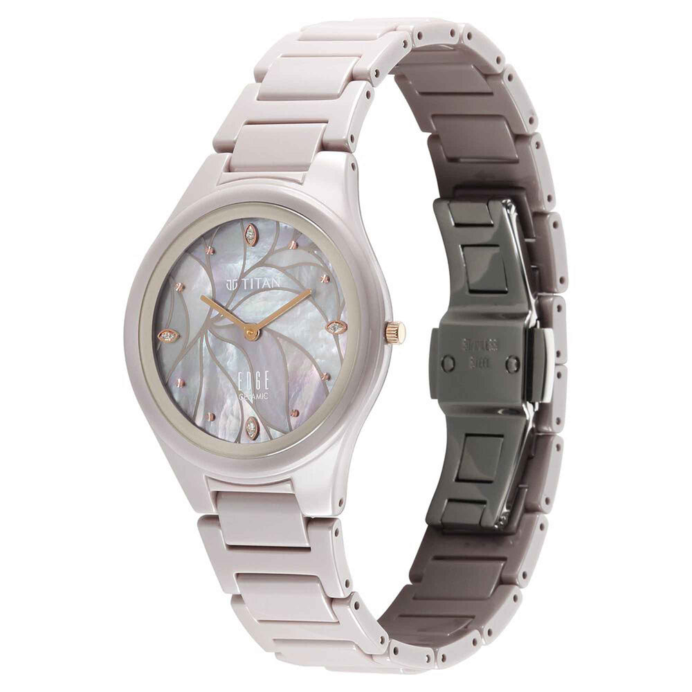 Titan Edge Beige Dial Ceramic Strap Analog Watch For Women
