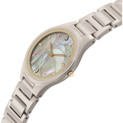Titan Edge Beige Dial Ceramic Strap Analog Watch For Women