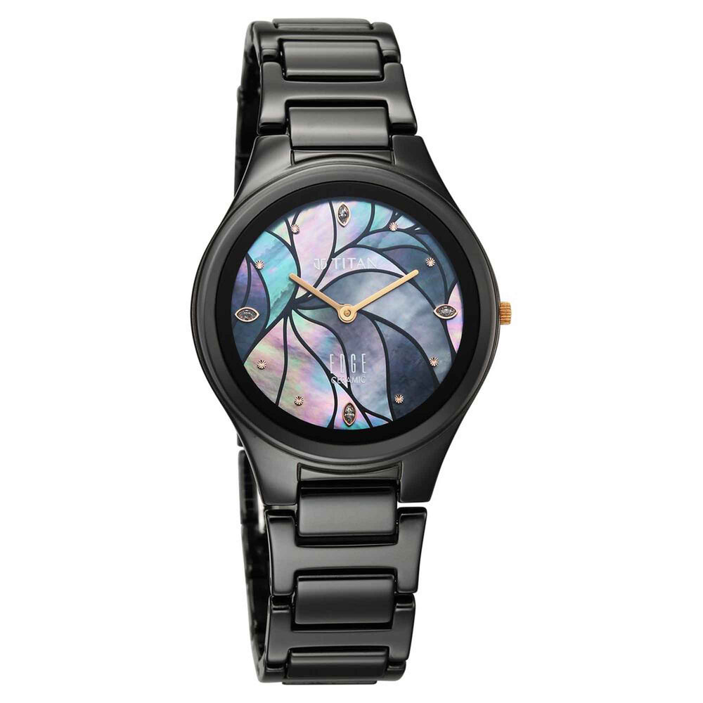 Titan Edge Multicolor Dial Black Ceramic Strap Analog Watch for Women