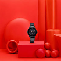 Titan Edge Ceramic Quartz Analog Black Dial Black Ceramic Strap Watch For Women