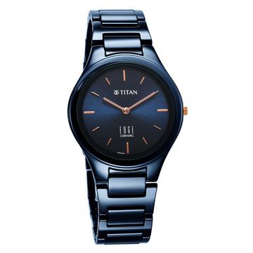 Titan Edge Ceramic Quartz in Atlantic Blue Dial Watch for Women