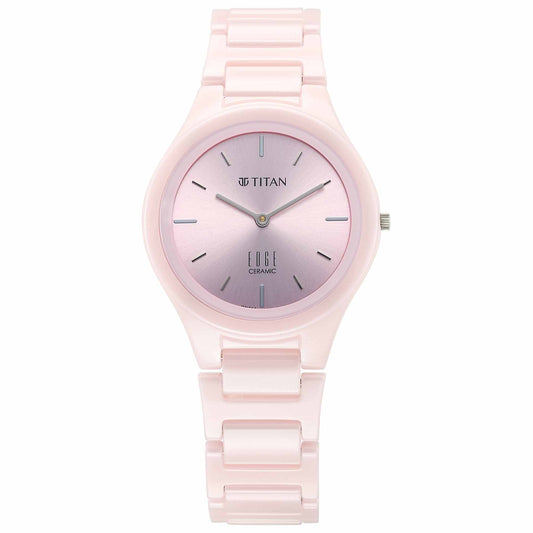 Titan Edge Pink Dial Ceramic Strap Analog Watch for Women