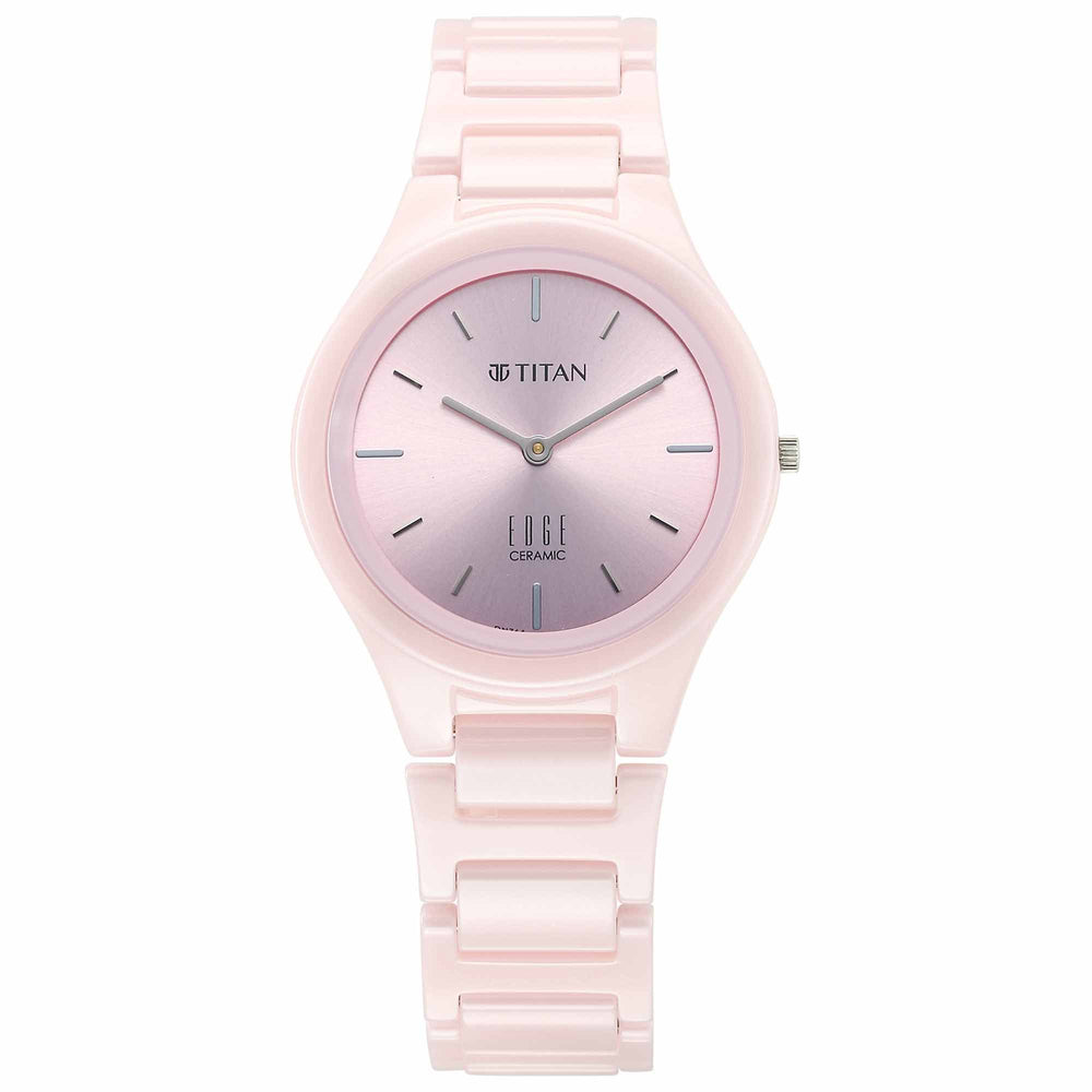 Titan Edge Pink Dial Ceramic Strap Analog Watch for Women