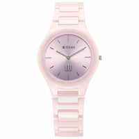 Titan Edge Pink Dial Ceramic Strap Analog Watch for Women