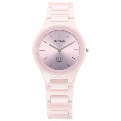 Titan Edge Pink Dial Ceramic Strap Analog Watch for Women